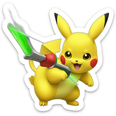 pikatchu avec un sabre lazer vert sticker