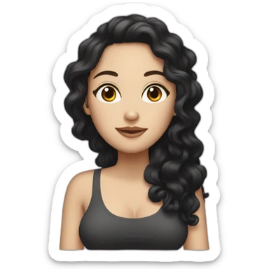 pregnant white woman with black curly long hair sticker