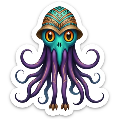 colorful lush edgy eldritch spooky tribal exotic patterned beautiful elegant pretty realistic Fakémon-Digimon-Fionbri-Trico-creature (full body) sticker