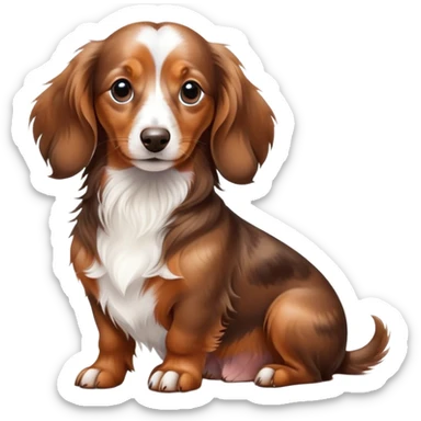 Spotted brown and white long haired dachshund sitting sticker