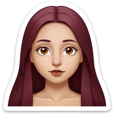 emoji of girl with maroon dark long hair in a middle part with straight nose hazel eyes medium perfect eye brows with  a nose ring silver on the right nostril  sticker