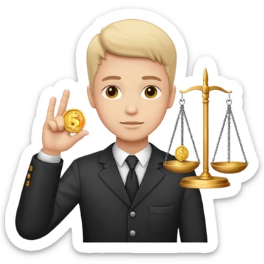 A serious person balancing a coin and legal scale emoji sticker