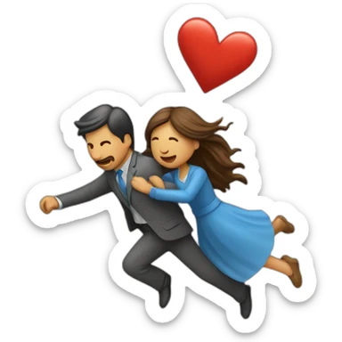 Un hombre y una mujer volando en el emoji de el cohete y un corazón sticker