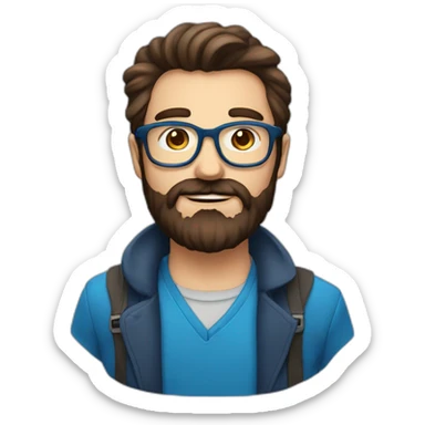 Man met dunne baard, donkerbruin haar, bril en blauwe ogen sticker