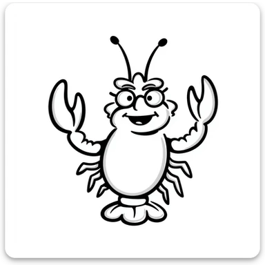 senior lobster with white hair and glasses, elderly lobster character with white eyebrows and whiskers, wearing round glasses sticker