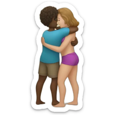 at the beach young metis Man and white woman hug love sticker