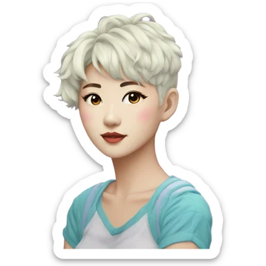 a short-haired Taiwanese lesbian with vaporwave style, sticker