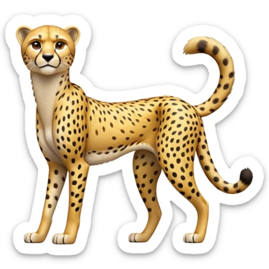 cinematic-cheetah-realistic-full-body-standing-emoji,-slim-and-athletic-frame-poised-for-action,-long-tail-curving-slightly,-head-tilted-dramatically,-sleek-golden-fur-with-black-spots,-piercing-amber-eyes,-simplified-yet-realistic-focused-features,-highly-detailed,-glowing-with-an-almost-sarcastic-glow sticker