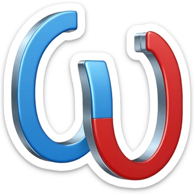 Horseshoe magnet emoji-style, vertical, split in half: left blue with “S”, right red with “N”, clean background.
 sticker