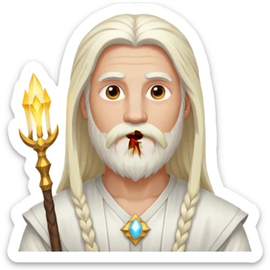 Baldr, God of Light from Gods and Goddesses with long platinum blonde hair and beard, white outfit sticker