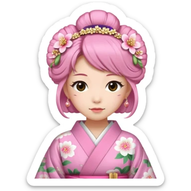 Japanese Princess with floral hairpin, pink sticker