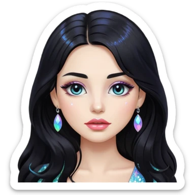 douyin long black hair glossy lips glittery iridescent white eyeshadow girl sticker