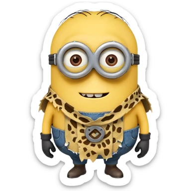 a minion wearing ancient animal skin cloth sticker