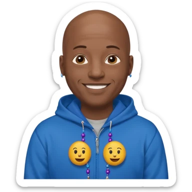 Bald black guy 40 years old with blue hoodie and and bead emoji sticker
