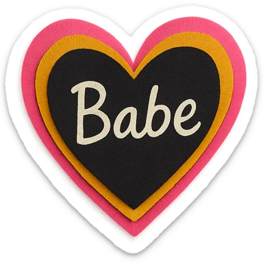 the word 'Babe' in white handwriting across a black heart, paper craft style, high contrast sticker