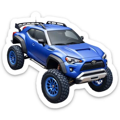 Rally race car Widened roof Long wheelbase widened pearly midnight satin dark blue  2025 Toyota Gr86 off-road racer chrome nerf bars,side steps mounted under-door-sill climbing rock sliders, and silver satin wheels  sticker