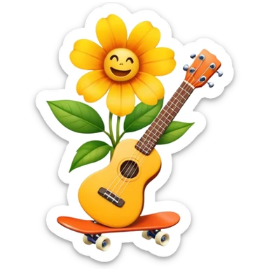 A skateboarding flower with an ukulele in its hand sticker