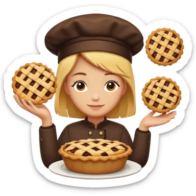 Baking community humanless avatar in vibrant style illustration. Pie, cookie, and muffin warm golden tones, simple shapes, flat design, high contrast, cozy and friendly. sticker