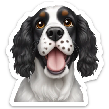 black and white english cocker spaniel with nose spots and open mouth sticker