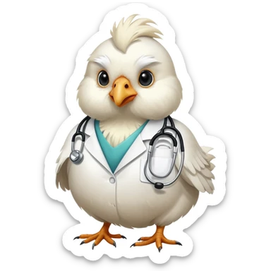 A white Silkie Bantam chicken wearing a doctor's stethoscope. sticker