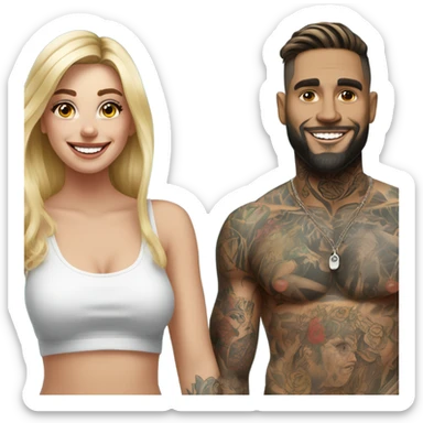 Hyper Realistic Female model smiling at a very handsome tattooed man sticker