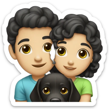 girl-with-brown-eyes-and-black-hair-and-a-boy-with-bald-hair-and-green-eyes-and-hugs-1-dog-black-and-white-curly sticker