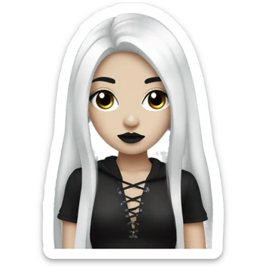goth girl with white foundation and black eyeliner with long black hair  sticker