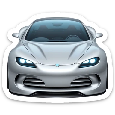 A low-profile futuristic car emoji made of polished silver chrome, wide body stance, smooth aerodynamic shape, glossy metallic surface, soft reflections, luxury swag aesthetic, minimal details, iOS emoji style, centered on clean white background, studio lighting sticker