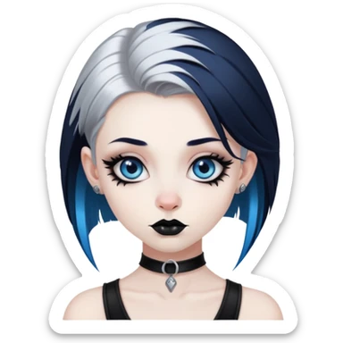 Goth girl with black snakebites, silver septum, skunk colored medium length hair and blue eyes sticker