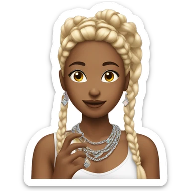 Girl with braids taking selfie with jewelry sticker