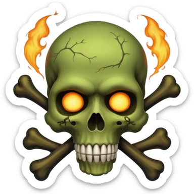 a poisonous cloud of gas, dark swamp color, with an image of a skull and two crossed bones behind the skull sticker