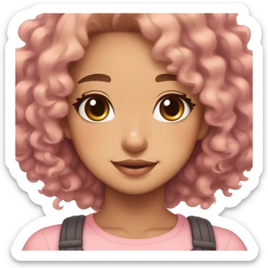 TAN SKIN GIRL WITH LONG BROWN CURLY HAIR AND A CORGI pink kawaii shiny blushing cute kawaii pastel anime trending style pink pastelcore sticker