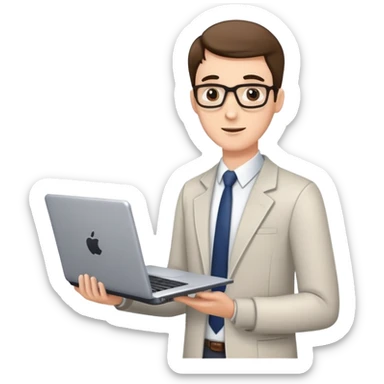 male teacher holding a laptop, teaching online sticker