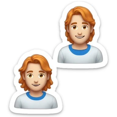 Un jeune homme roux habillée avec un pull bleu et un col blanc sticker