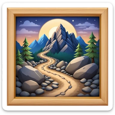 mountain 2 crossroads trails with rocks  two trails—one illuminated,, and one in darkness, representing reaction.  sticker