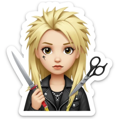punk- girl with long blonde hair and scissors   sticker