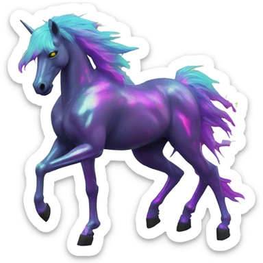 .Zombie_ Vaporwave black holographic oilslick zombie unicorn yellow caution tape graffiti Pegasus with  prosthetic leg  sticker