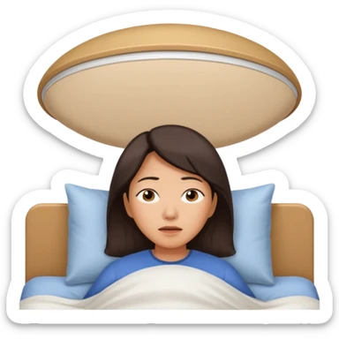 A middle-aged Asian woman lying in bed, unable to sleep sticker