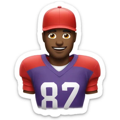 Guy wearing a painters hat in a red football jersey that’s too tight sticker