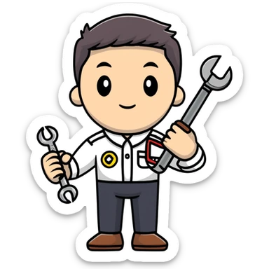 Ukrainian man in white embroidered traditional shirt holding a wrench in one hand and scissors in other hand sticker