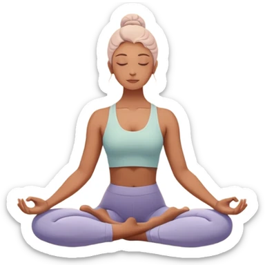 A peaceful person practicing yoga on a calm sea beach at sunrise, in a serene meditative pose. Soft pastel colors surround the scene, with gentle waves in the background and smooth, flowing lines representing balance and tranquility. The atmosphere feels centered and mindful. sticker
