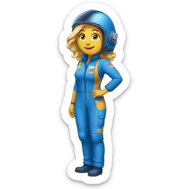 Honey blonde woman in blue helmet and blue flight jumpsuit  sticker