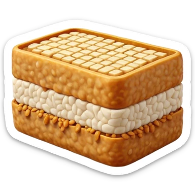 Cinematic Realistic Tempeh Dish Emoji, showcasing fermented soy cake cooked to a crispy finish rendered with lifelike textures and warm, inviting lighting. sticker