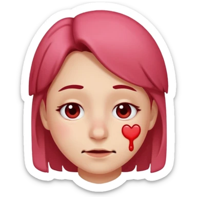 Blushing face with a small smile and a nose bleed sticker