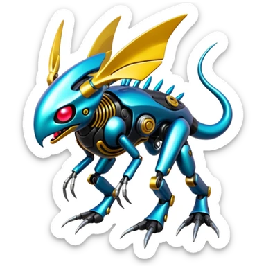 Cyberpunk complex glossy shiny alloy aesthetic-scenery-Fakémon-creature (full body) sticker