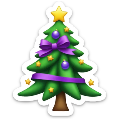 Christmas tree with a purple bow sticker