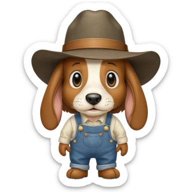 toothless hillbilly basset hound wearing a stetson and dungarees carrying moonshione sticker