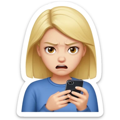  are you crazy? there is two phone..........only one phone and the girl's feeling is not so embarrassed or angry. please create 'angry and embarrassed girl looking at her 'one' cell phone'  sticker