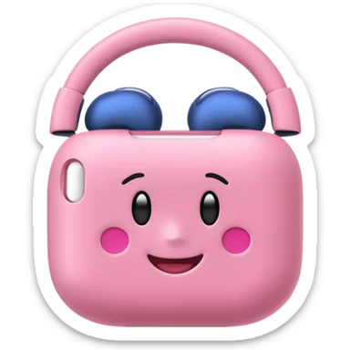 Create a pink happy circle emoji who listens to music on AirPods Max make them always this style  sticker