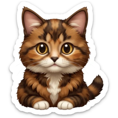A high-resolution photo-realistic digital illustration of a brown multicoloured  tortoiseshell cat kitten, chest upward sticker